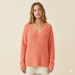 091 NWOT Free People Songbird Pullover Sweater | Salmon Pink | Size Large